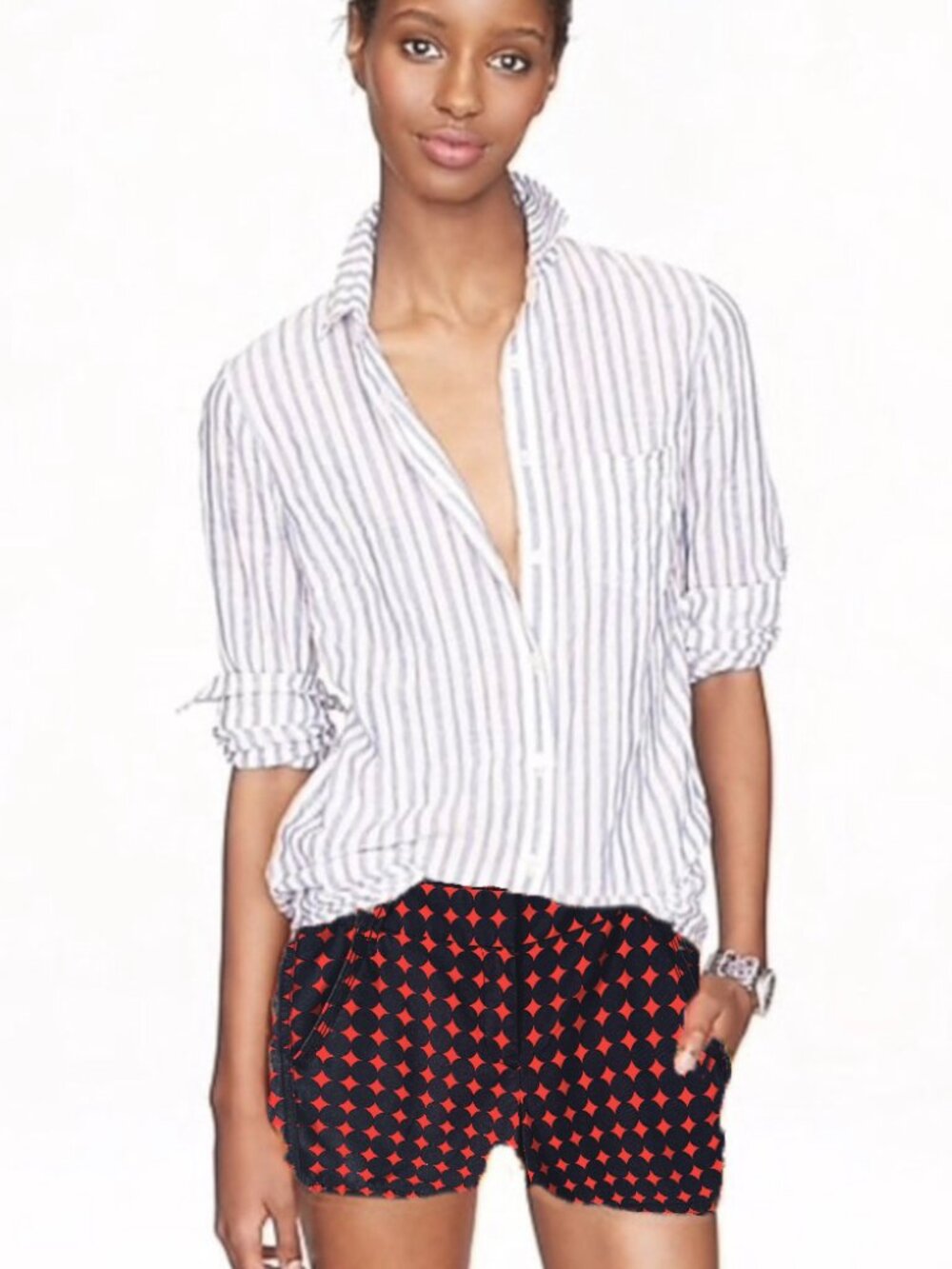 J. Crew City Fit Floral Dot Shorts 8 Red Navy Blue Circle Polka Dot Chino